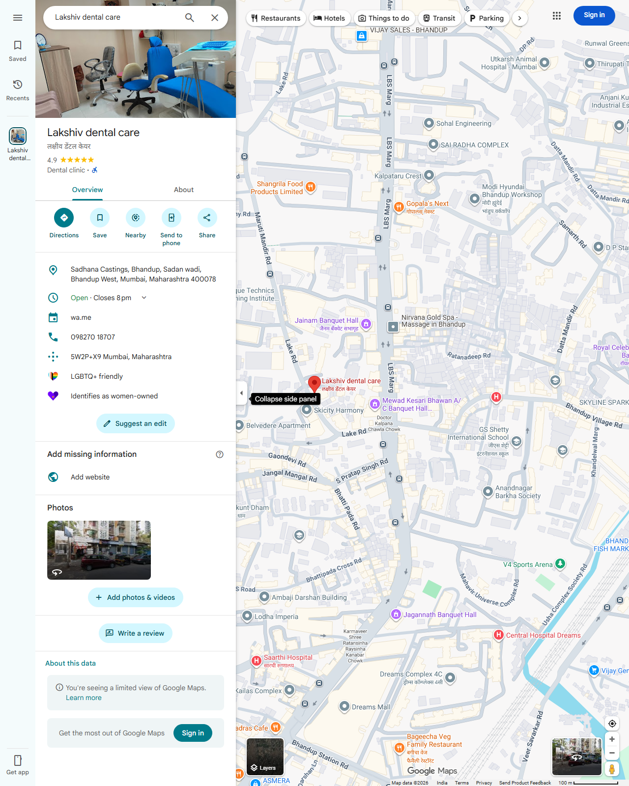 Live screenshot of the Google listing